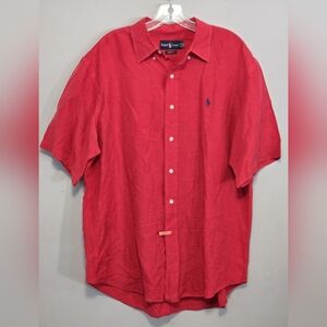 Ralph Lauren Short-Sleeve Button-down Silk Linen Red ShirtMen's size XL